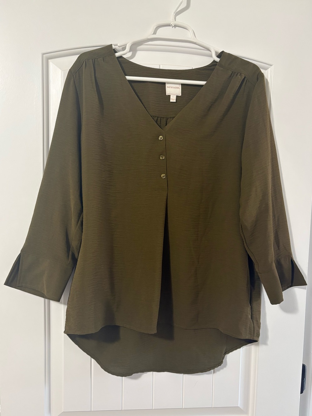 Zac & Rachel Olive Green V-Neck Button Front Blouse